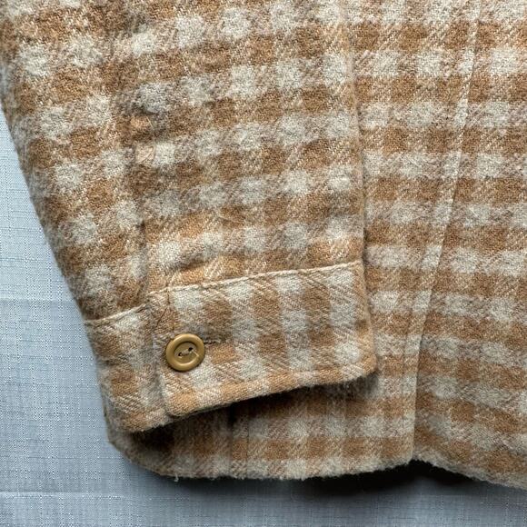 DENIM & CO Chore Coat Womens M Wool Blend Plaid Checkered Jacket Neutral Boxy - Picture 4 of 12